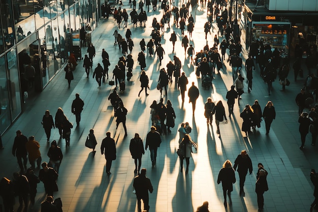 Photo an overhead view of people walking through a city street