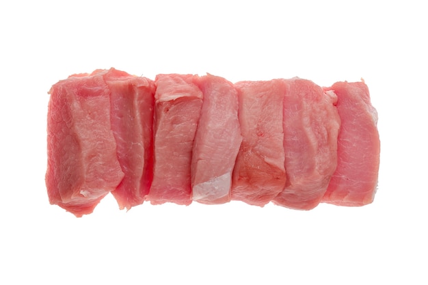 Overhead view of raw fresh pork chops isolated