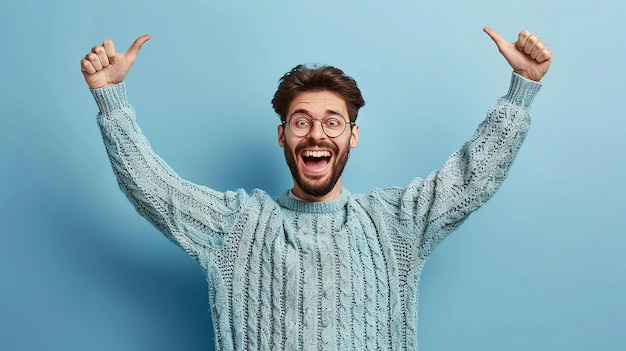 Overjoyed Young Man with Beard Wearing a Cap