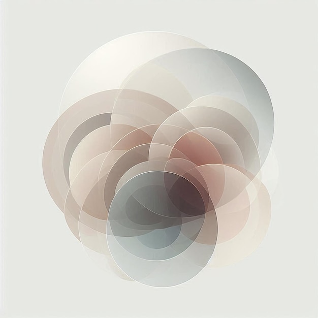 Photo overlapping translucent circles in varying sizes with a soft beige and gray color palette