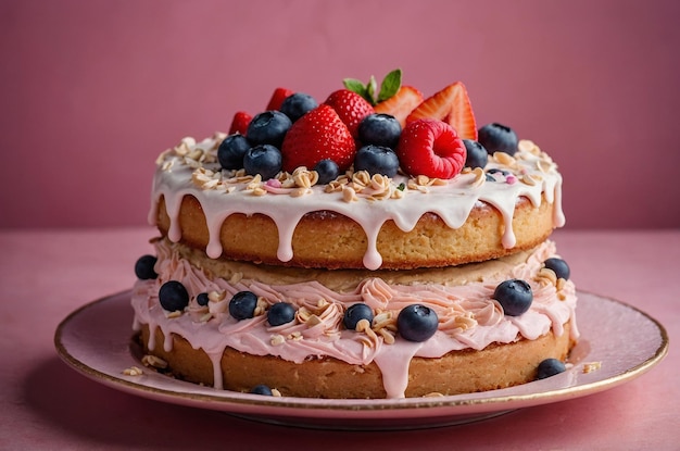 Overloaded cake with pink background