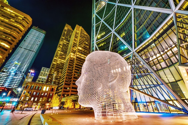 Overlook of Wonderland Sculpture also known as Big Head in Downtown of Calgary A Canada