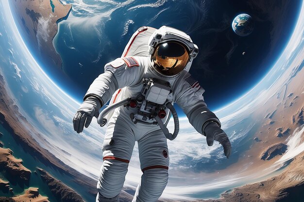 Overlooking the planet Earth from space is an astronaut Abstract wall coverings Spaceman Generative Ai