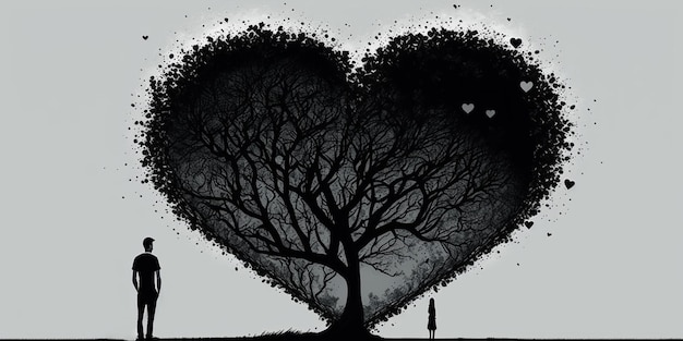 Overs standing under heart shaped tree