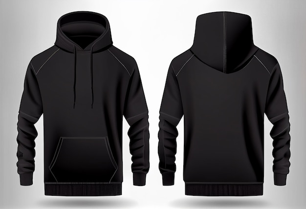 Oversized Blank black male hoodie sweatshirt long sleeve template mens hoody with hood for your design mockup for print isolated on white background Sport winter clothes template Generative Ai