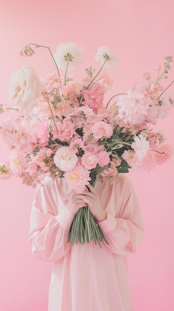 Photo oversized pink flower bouquet against pink background