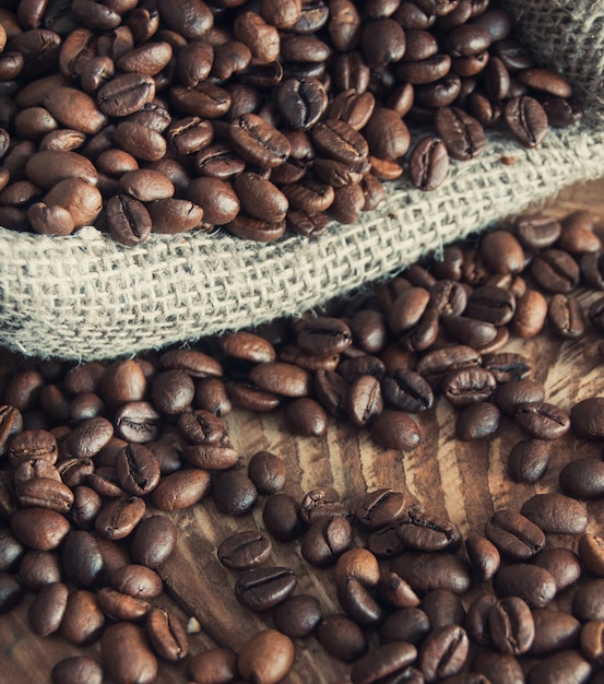 Overturned bag of coffee beans