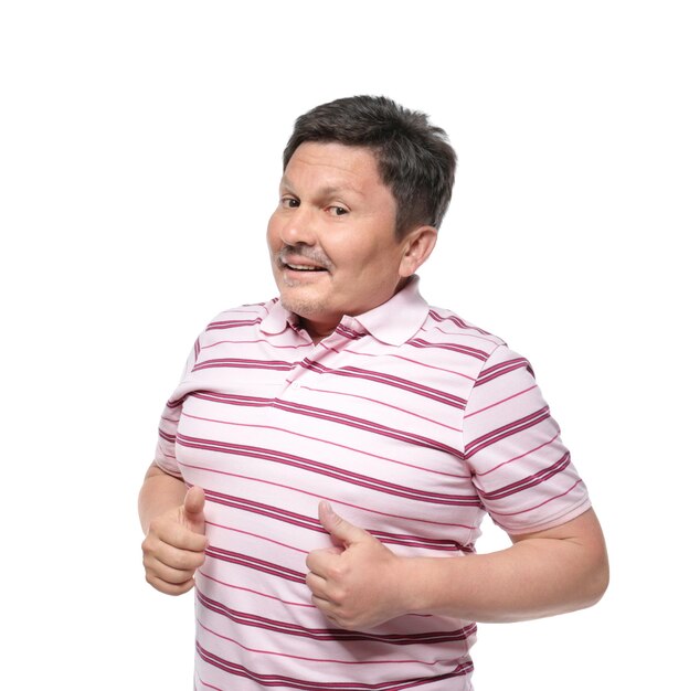 Overweight man on white background Diet concept