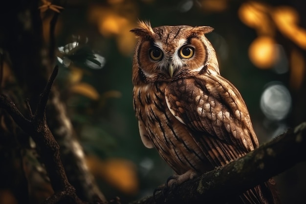 Owl Bird Perched On A Tree Branch Generative AI