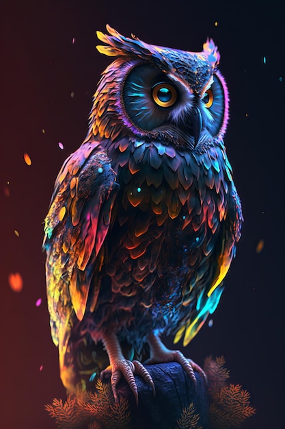 Owl on a black background Digital painting Generative AI