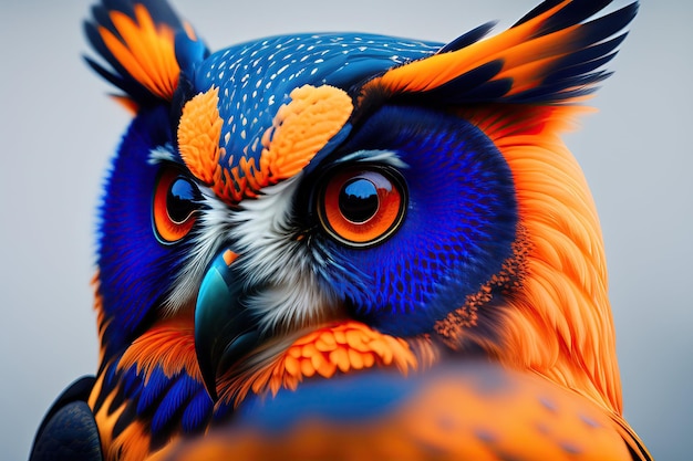 Owl in blue and orange colors