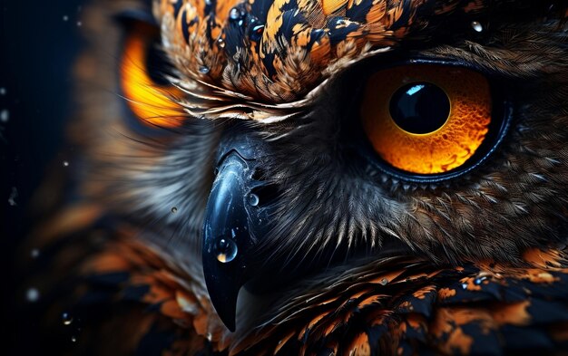 Owl CloseUp with Orange Eyes Generative AI