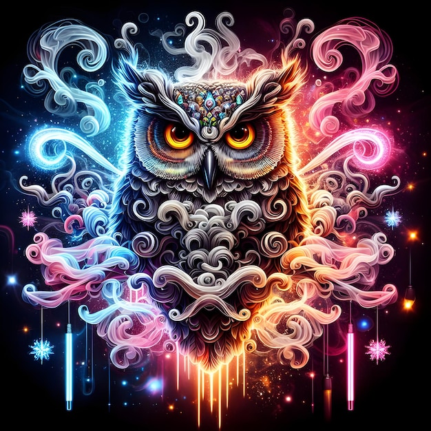 an owl depicted in a smoking art style