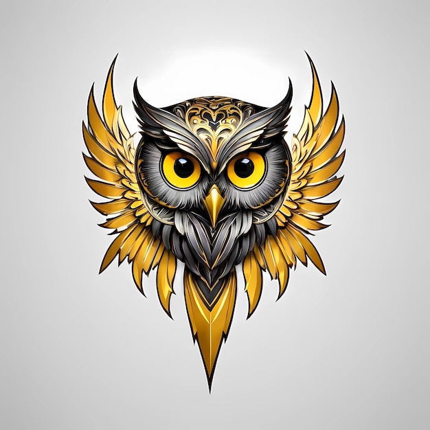 owl design with golden wings on a gray background