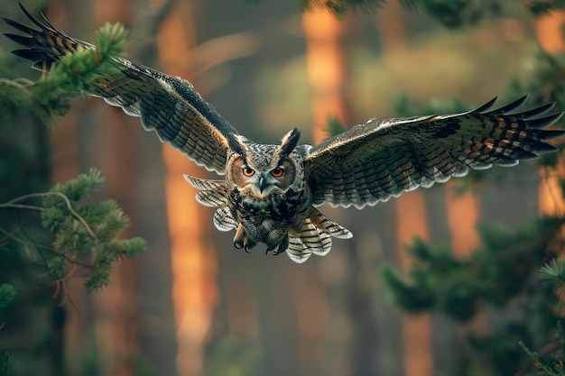 An owl flying in the forest