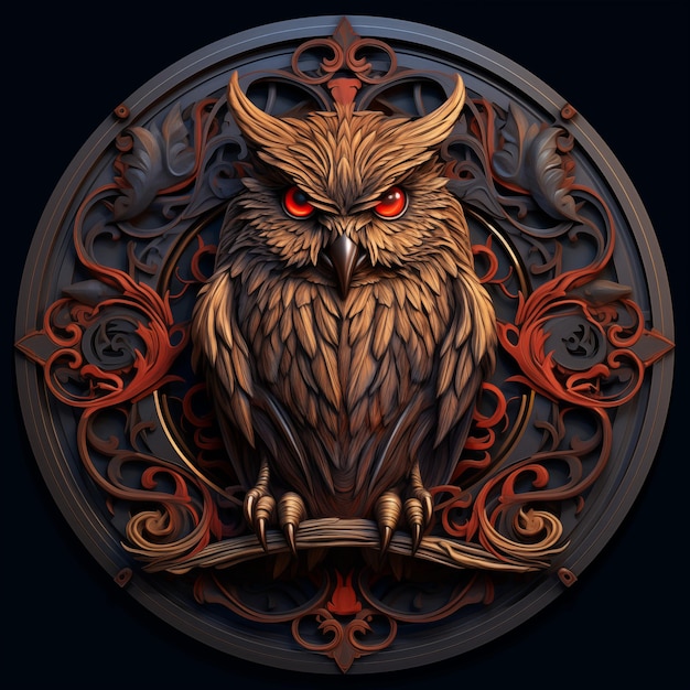 owl head emblem ornament mechanical realism 3d effect wildstyle by JF Design