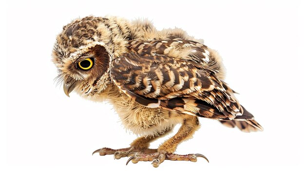 Photo a owl is shown on a white background with a yellow eye