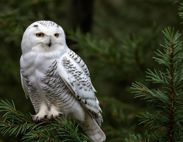 an owl is standing on a branch with a tree in the background