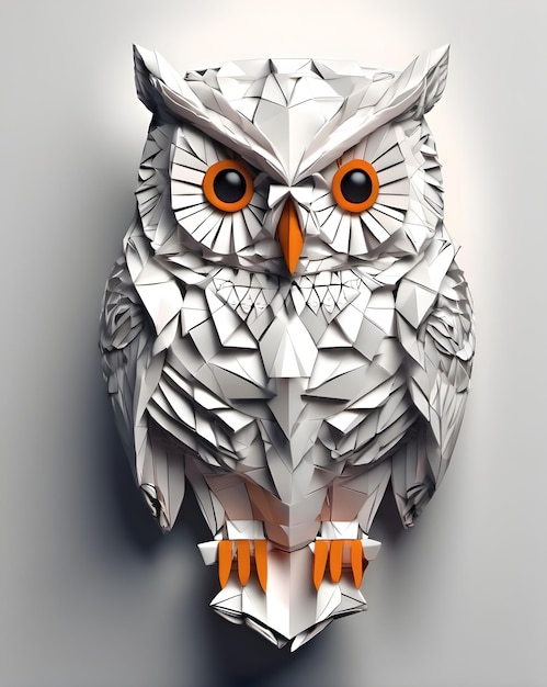 Owl Modular Origami white background canvas highly detailed 3d vector Adobe illustrator