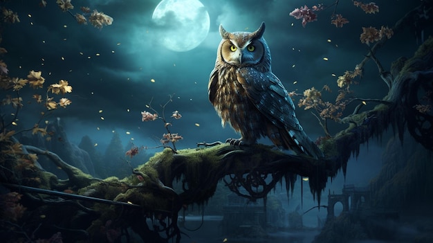 Owl at night fantasy