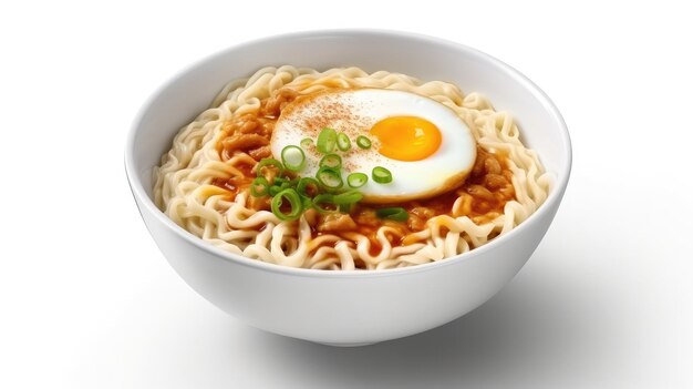 owl of noodles with vegetables and egg isolated on white