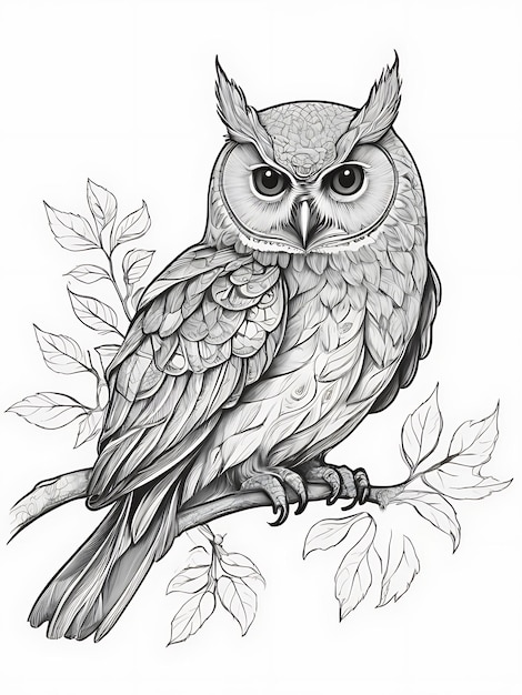 Owl outline coloring page white background ai generated