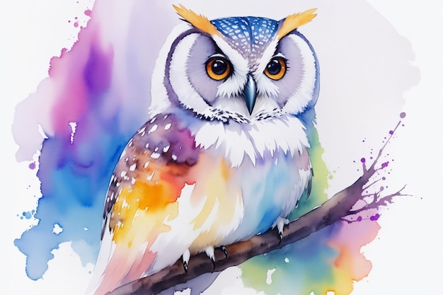 Owl photo prepared in watercolor style