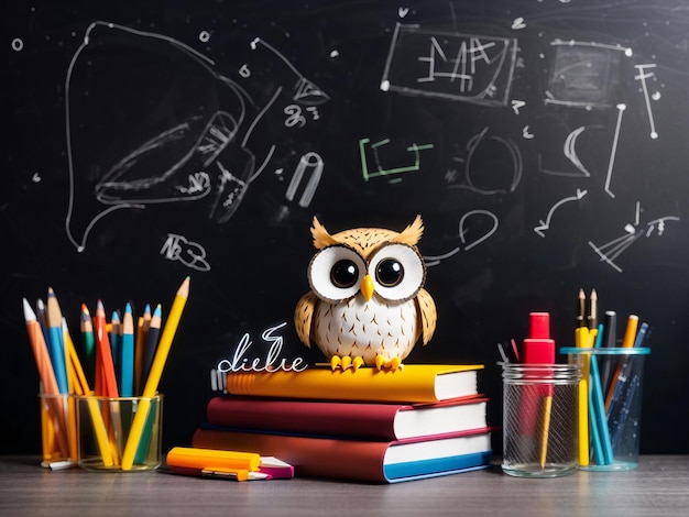 owl in the school back to school background