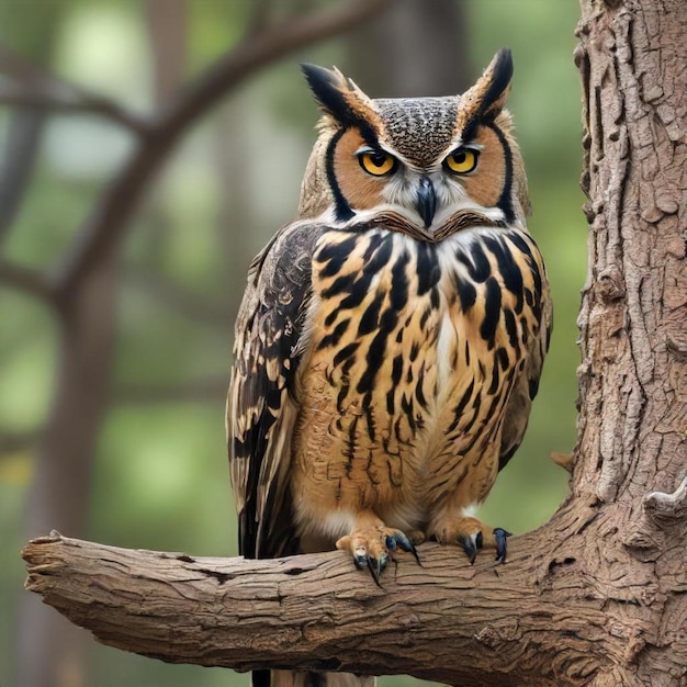 a owl sits on a branch with a green background