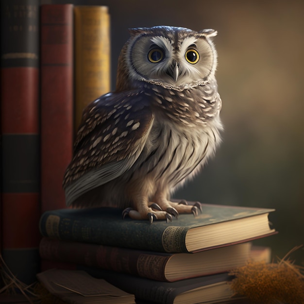 Owl_sitting_on_a_stack_of_booksGenerative AI