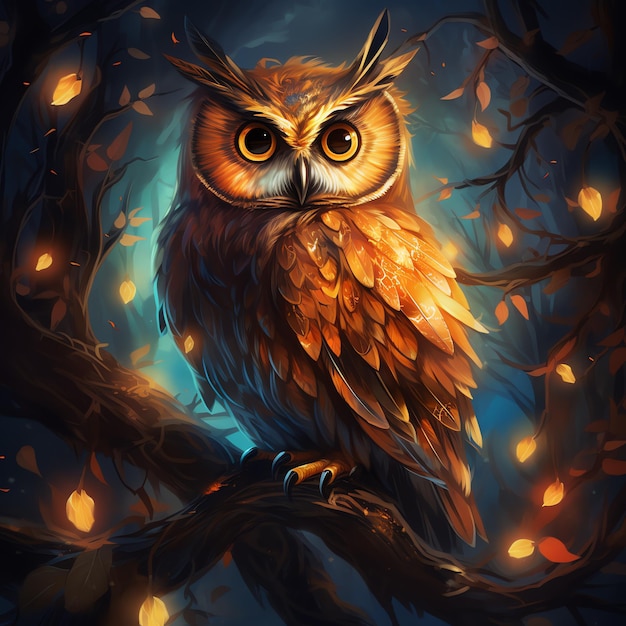 an owl sitting on a tree branch