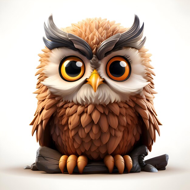 Owl sitting on a white background 3d render