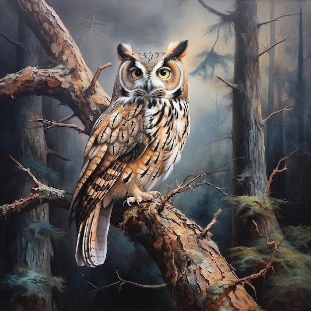 owl on the tree feathers beak