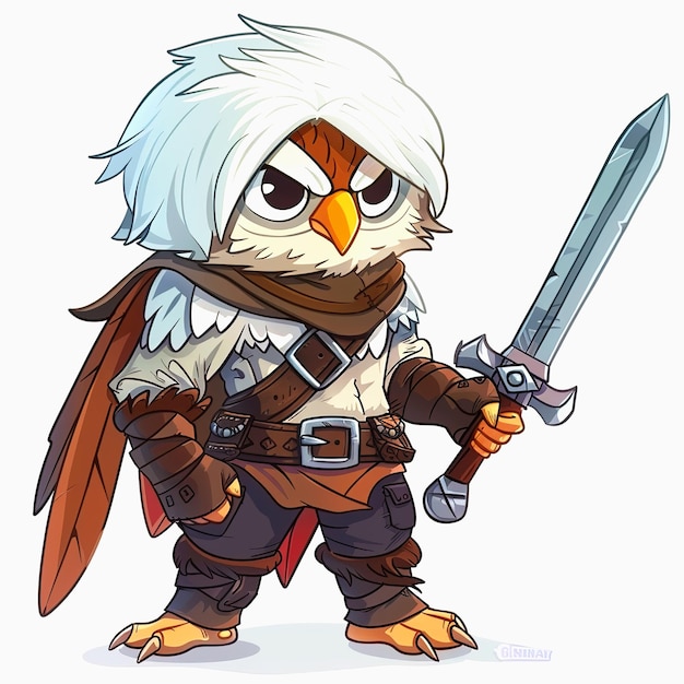 Owl Warrior holding sword Owl knight cartoon character