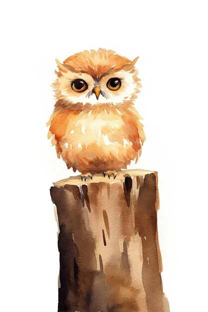 Owl watercolor clipart cute isolated on white background with Generative AI Technology