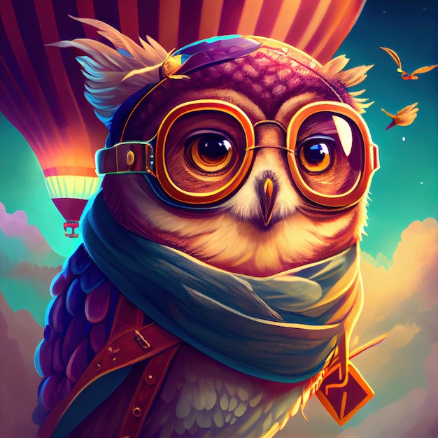 Owl with aviator hat and glasses Generative Ai