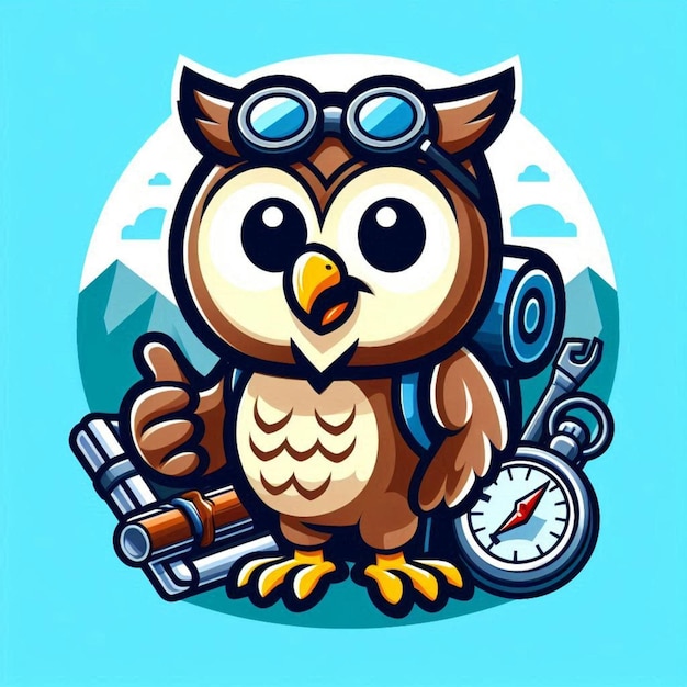 Photo an owl with a backpack and a clock on it