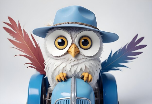 Photo an owl with a blue hat and a blue hat with feathers on it