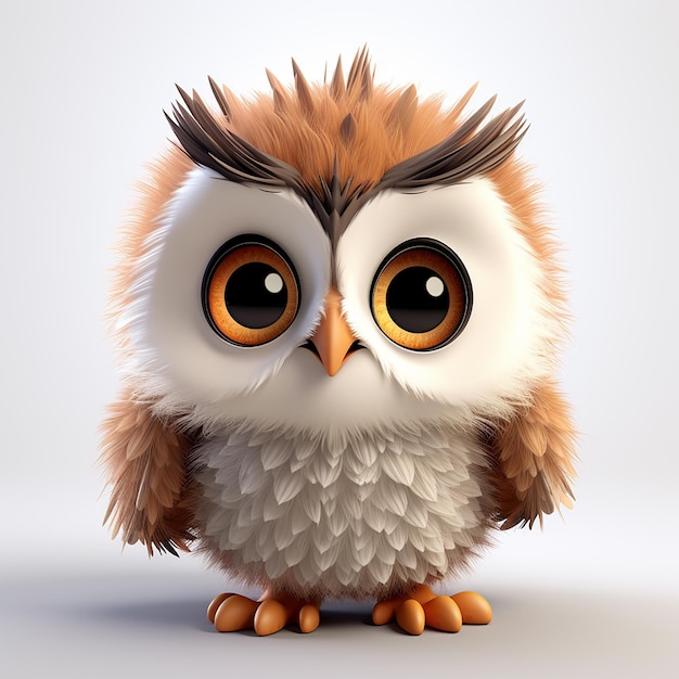 a owl with brown eyes and a white background