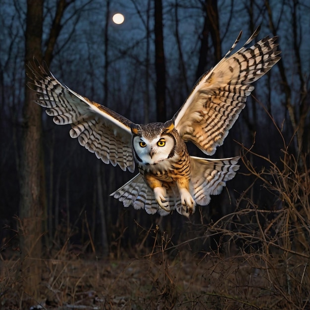 owl with a full moon in the background