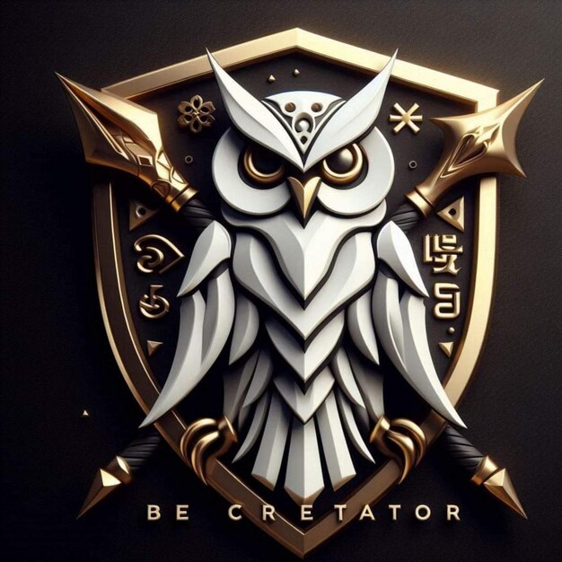 Photo a owl with a gold background that says be beware