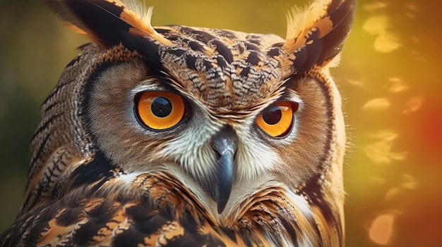 an owl with orange eyes