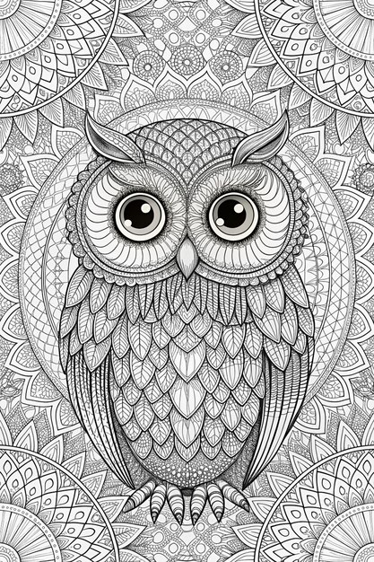 Photo an owl with a pattern of circles on the background