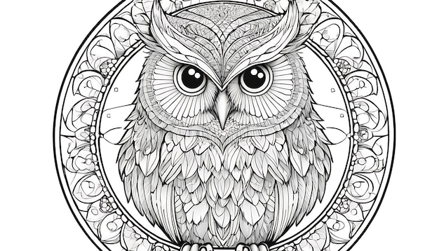 Photo an owl with a pattern of circles and the words owl on it