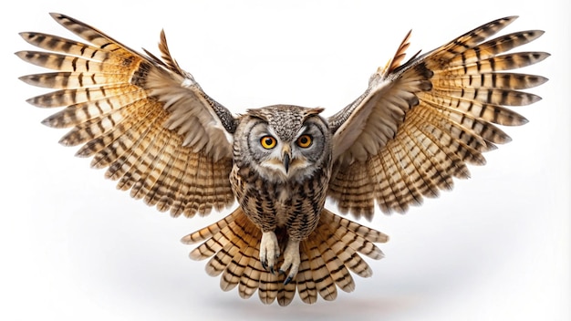 Photo a owl with a yellow eyes that is on a white background