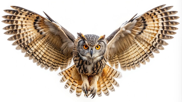 Photo a owl with yellow eyes and a white background with a picture of a bird