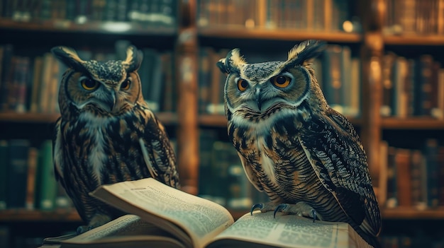 Owls in a night time library studying blockchain algorithms to enhance Bitcoin mining efficiency