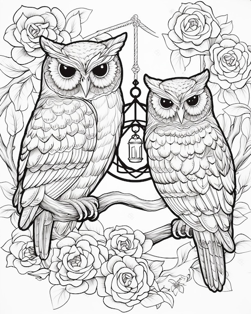 Owls with Eye Patch and Bird