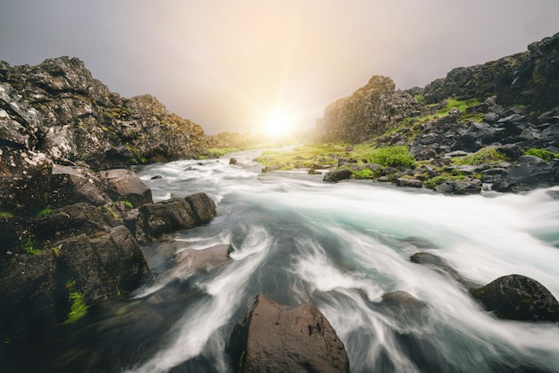 Oxararfoss Waterfall in Thingvellir, Iceland