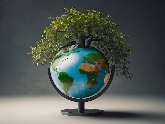 An oxygendepleted tree concept on a globe with a face mask